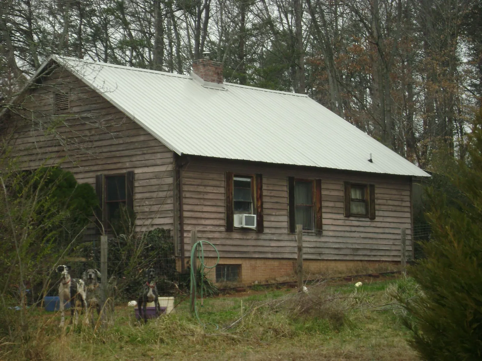 White metal roof on an old wood sided farmhouse, from a Asphalt Shingle Roof Repair job in Solon